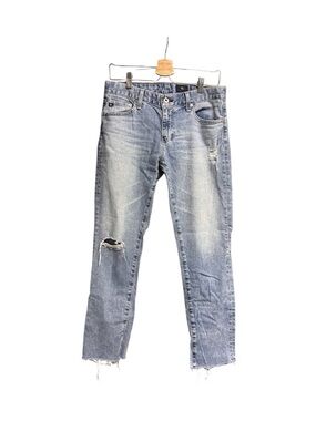 Ag Adriano Goldschmied Light Blue Distressed “The Nolan Ankle” Straight Jeans